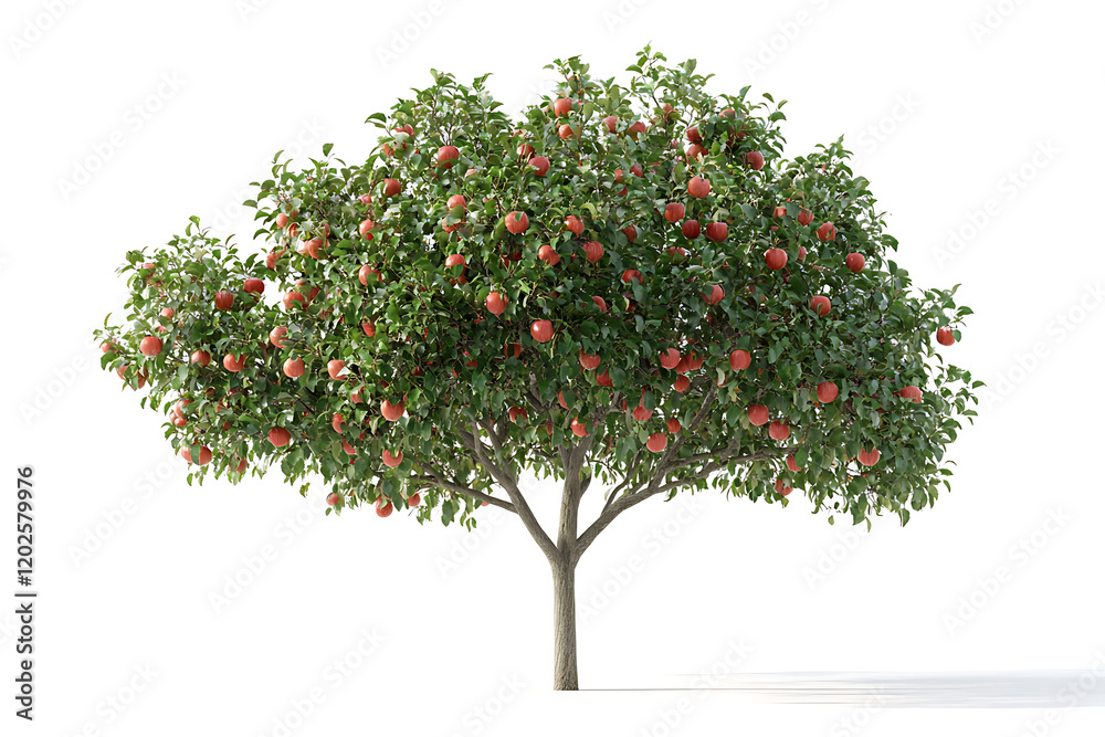 Poster Orchard tree with ripe red apples isolated on a white background