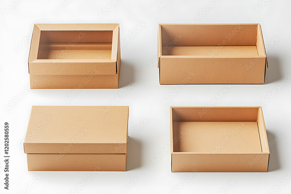 Poster set of cardboard boxes isolated on a white background
