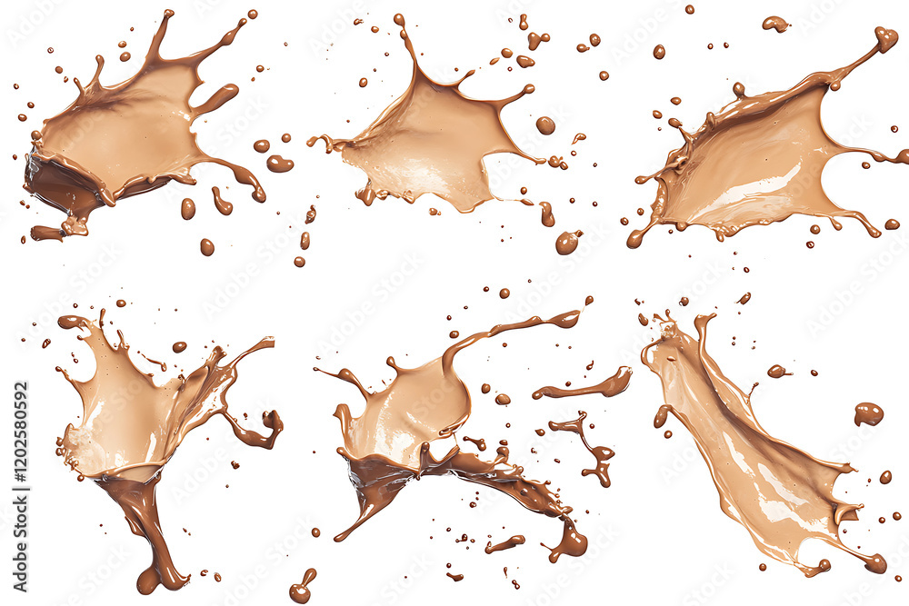 Poster Set of chocolate splashes isolated on a white background