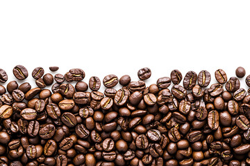 Panoramic coffee beans isolated on a white background