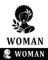 Elegant logo of a woman with natural afro hair and leafy accents