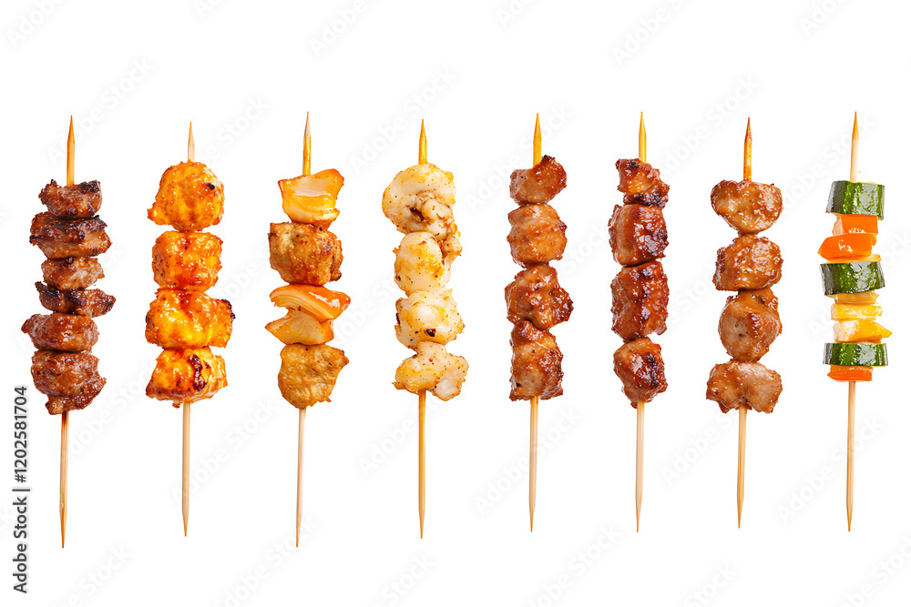 Aufkleber set of delicious grilled kebabs on skewers isolated on a white background