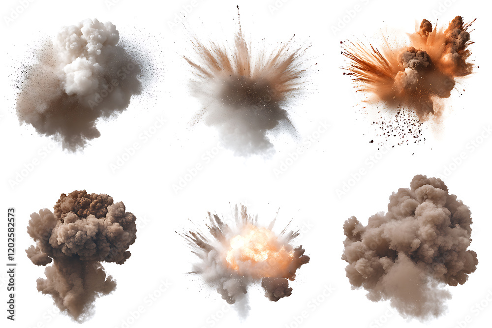 Poster set of explosions isolated on a white background