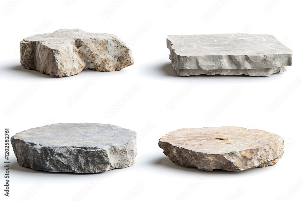 Poster set of flat rock podiums for product display isolated on a white background