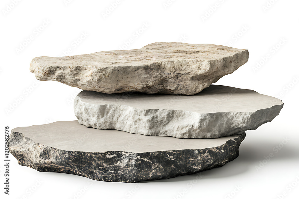 Poster set of flat rock podiums for product display isolated on a white background