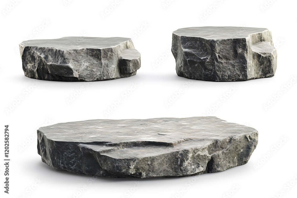 Poster set of flat rock podiums for product display isolated on a white background