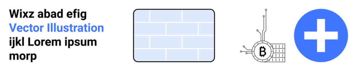 Obraz premium Blue cross, minimalistic bacteria diagram inside circle, brick pattern. Ideal for healthcare, science education, microbiology topics, medical presentations, construction themes, infographics