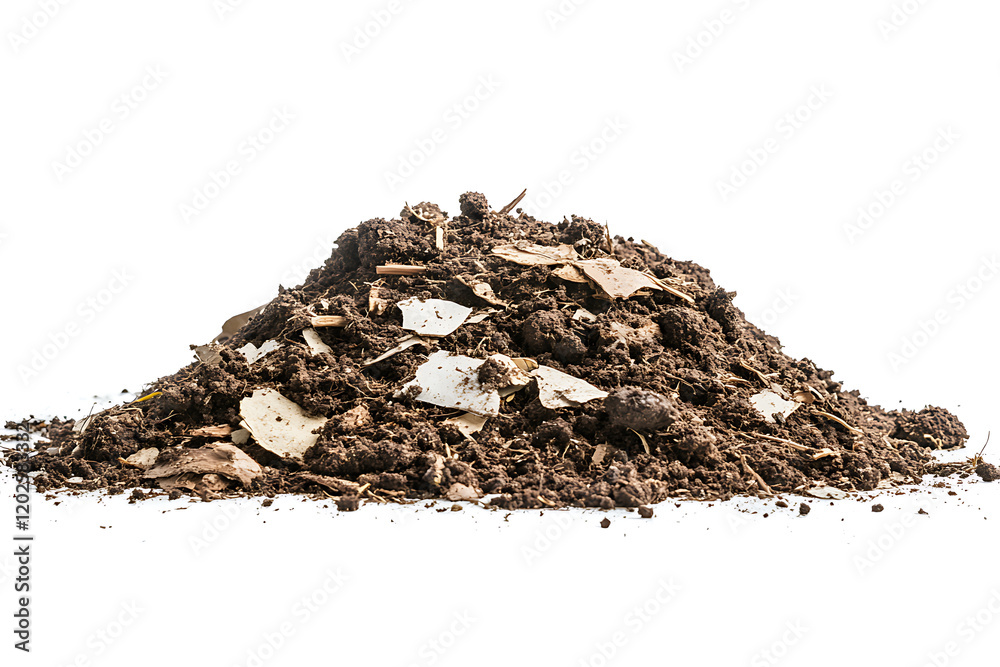 Poster pile of soil scattered isolated on a white background