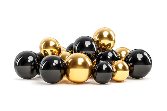 Set of golden and black festival bloons in groups isolated a white background