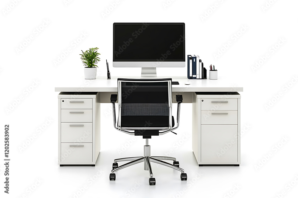 Poster office workstation desk isolated a transparent background