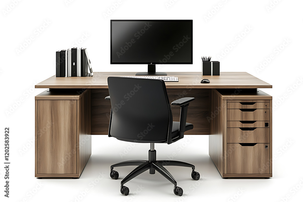 Poster office workstation desk isolated a transparent background