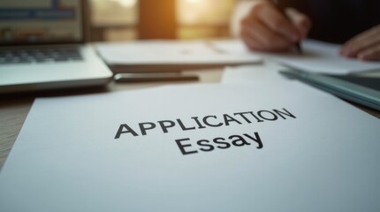 College application essay on a desk