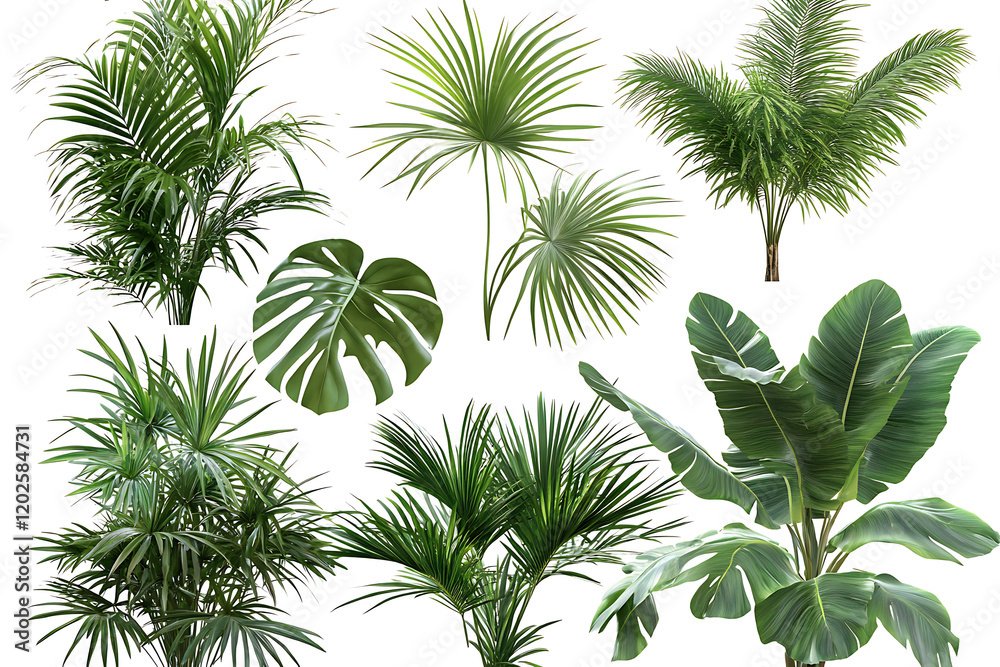 Poster set of green palm trees isolated on a white background