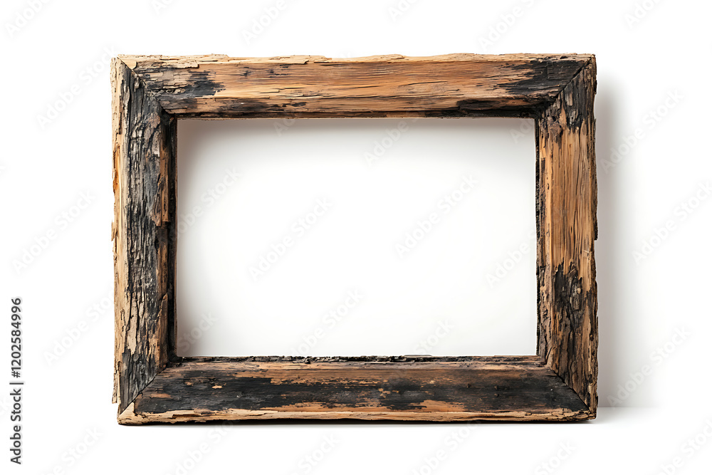 Poster Old rustic wooden frame isolated a white background