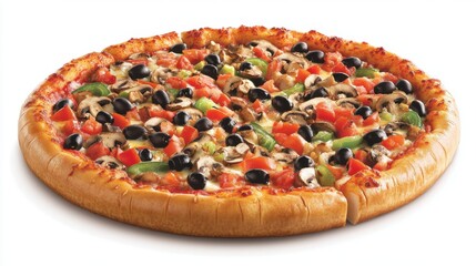 Vibrant vegetarian pizza on white background