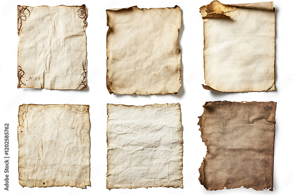 Poster set of old medieval paper sheets isolated a white background