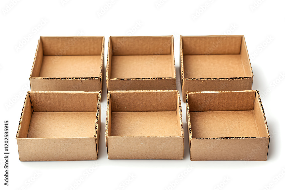 Poster Set of open empty cardboard boxes isolated a white background