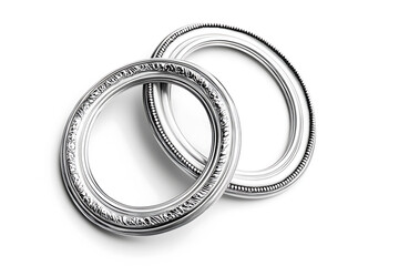Set of oval silver frames isolated a white background