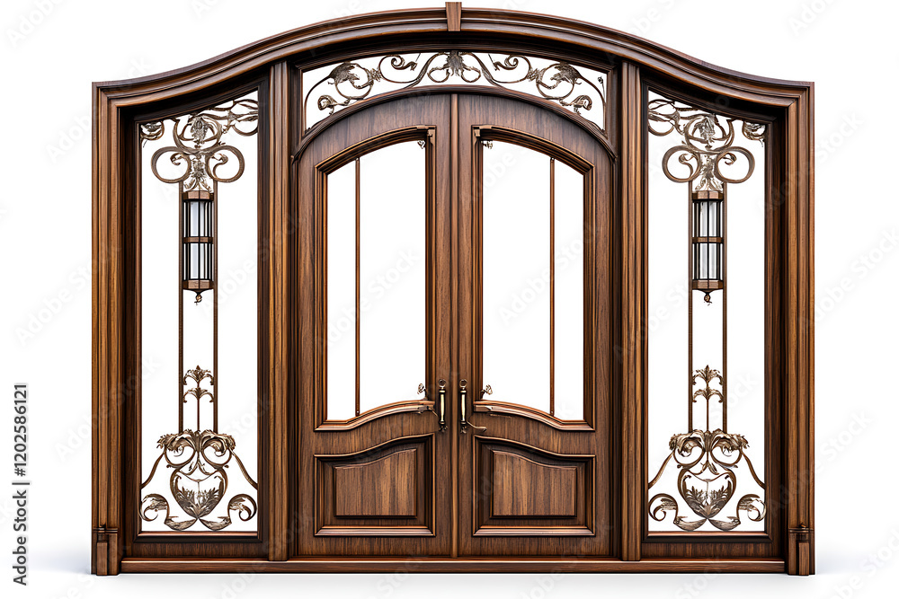 Poster open home door elements for open and close isolated a white background