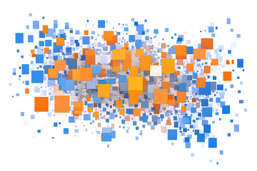 Fototapeta premium Orange blue pixel square art isolated a white background