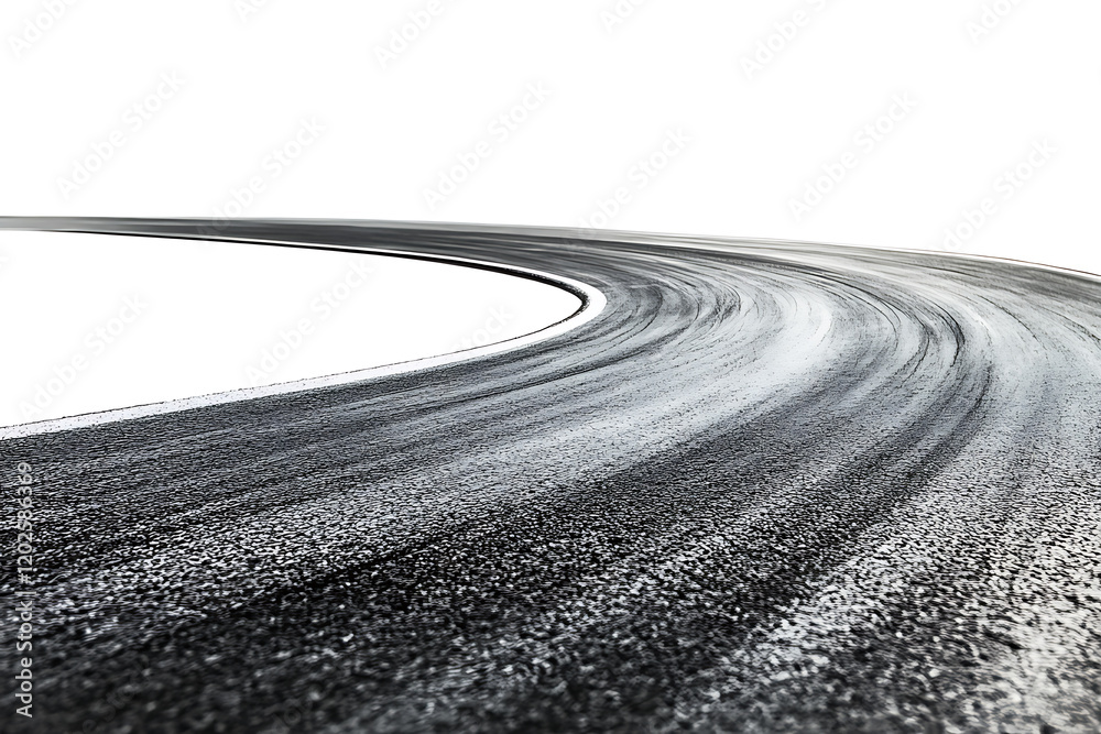 Aufkleber race track with sharp curve and skid marks isolated a white background