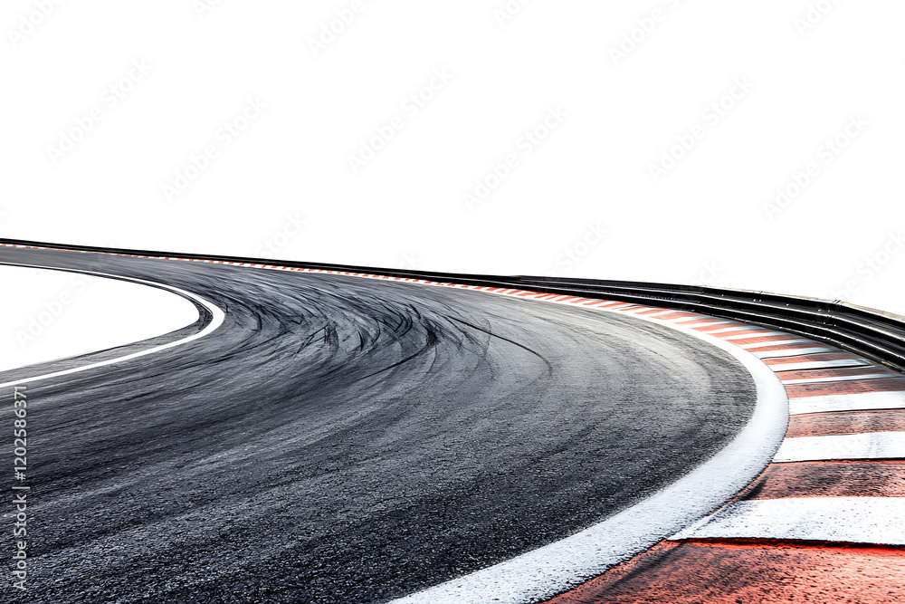 Aufkleber Race track with sharp curve and skid marks isolated a white background