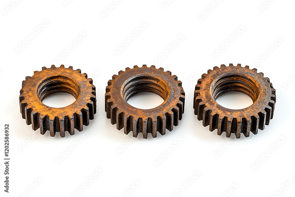 Aufkleber set of rusty old cog wheels isolated a white background