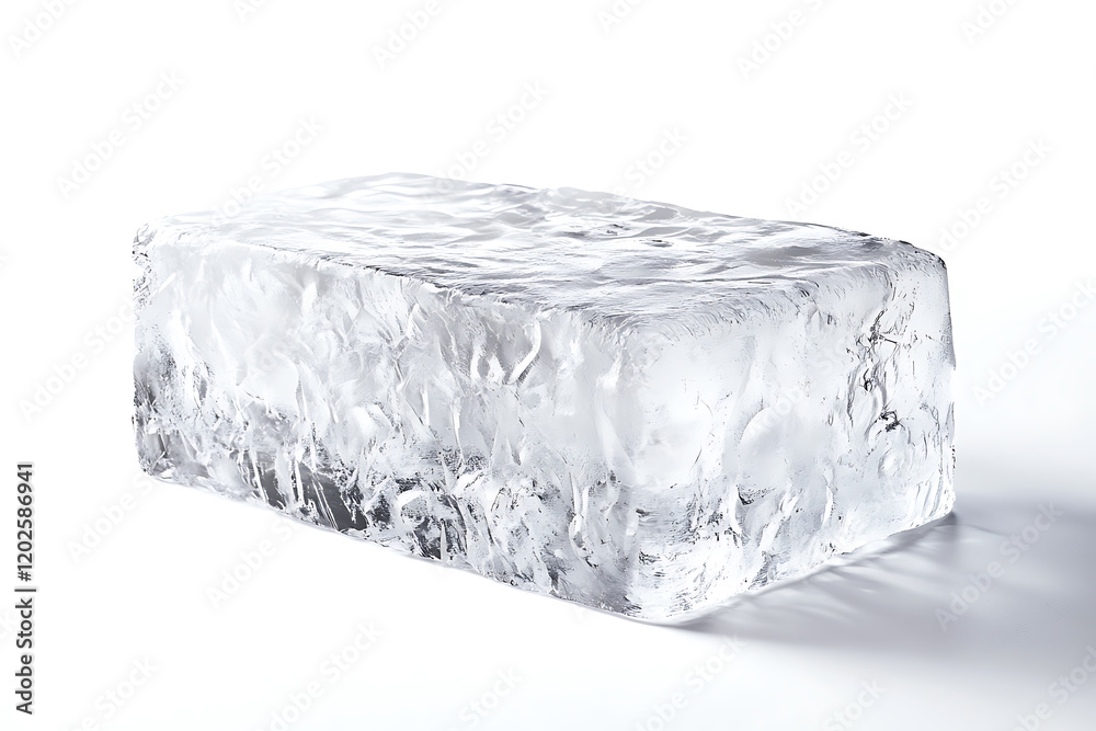 Leinwandbilder rectangular ice block with a frosted, textured surface isolated a white background