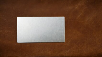 Fototapeta premium Minimalist polished metal card mockup resting on luxurious leather.