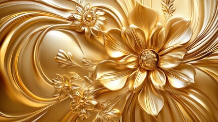 Golden floral embossed texture background.