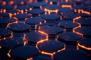 Glowing orange honeycomb pattern with futuristic design