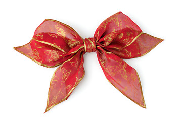 Red ribbon and bow with gold isolated a transparent background