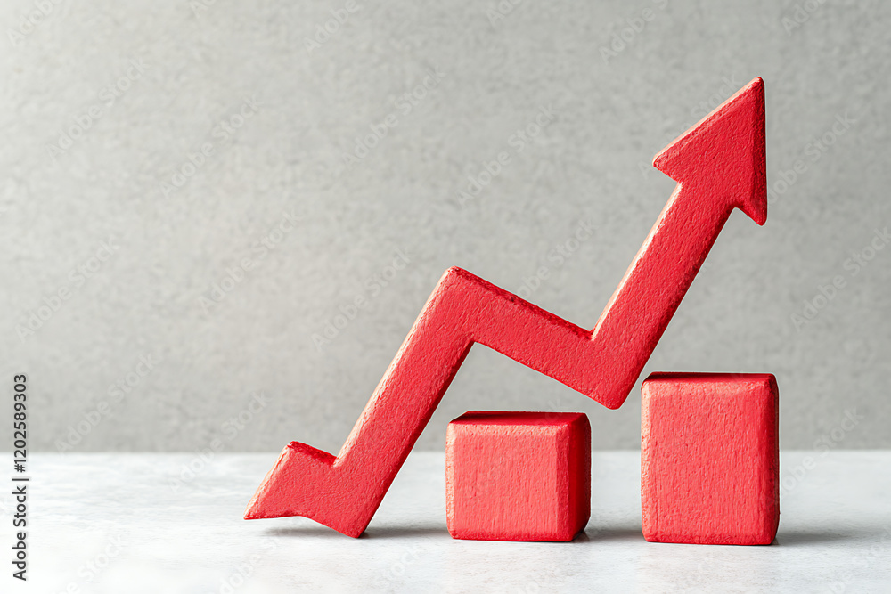 Fototapete red upward arrow graph showing rising trend isolated a transparent background