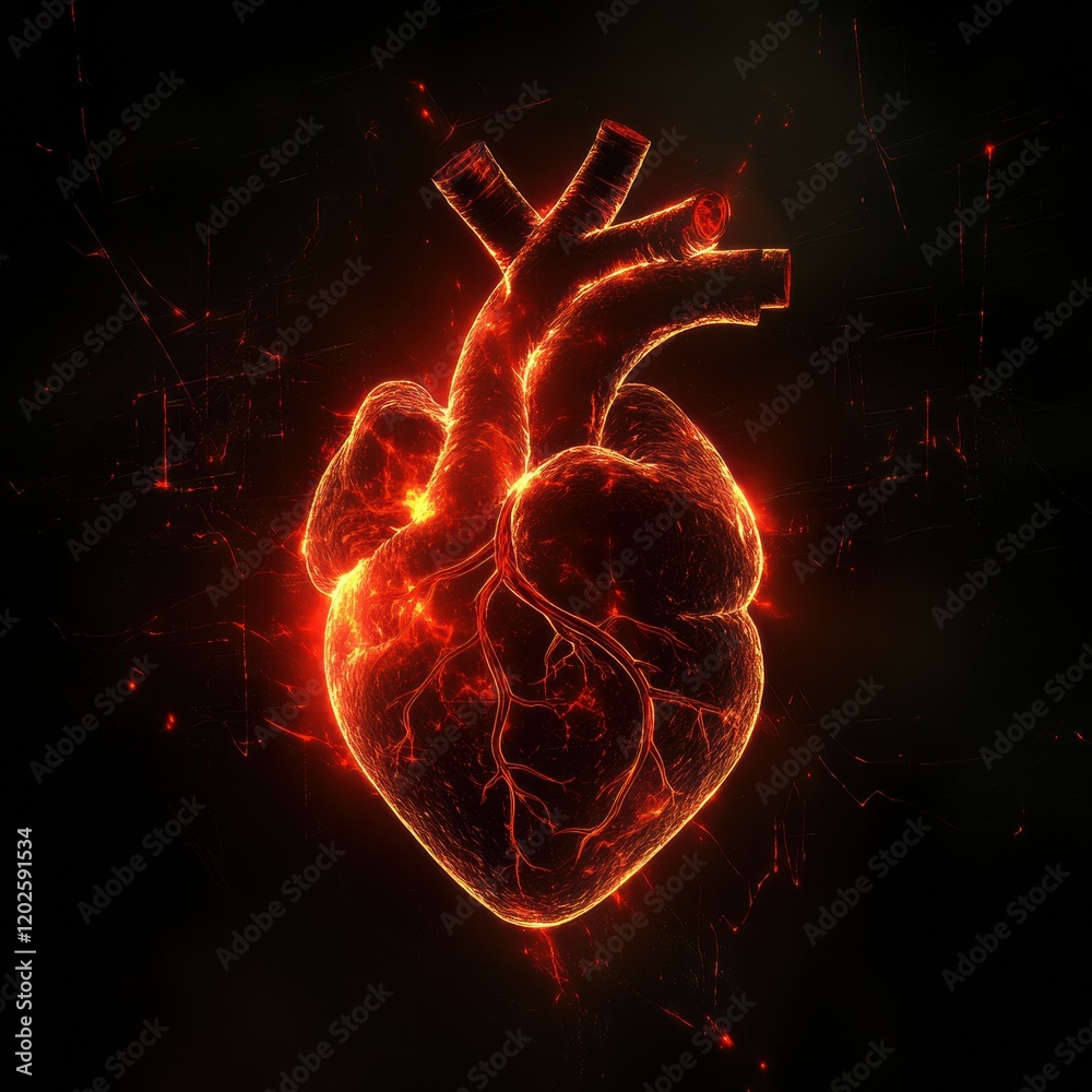 Aufkleber heart glowing with vibrant light against dark background in abstract representation of emotions and 