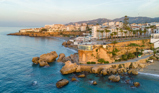 Balcon de Europa in Nerja on Costa del Sol at sunrise in Andalusia, Spain