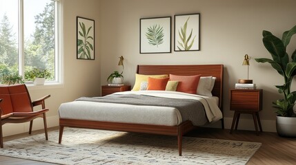 Fototapeta premium Stylized image of a comfortable bed with minimalist decor for promotional photography