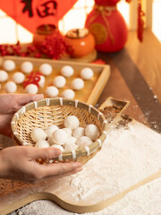 sweet dumping or tangyuan traditional Chinese new year food .(the Chinese characters means New Year's blessing）
