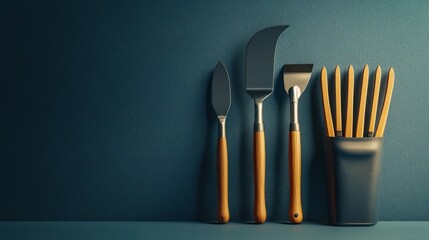 Dark studio palette knives pencils art tools background