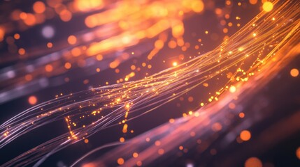 Fototapeta premium Glowing digital streams flow, dark background, bokeh, abstract art, website design