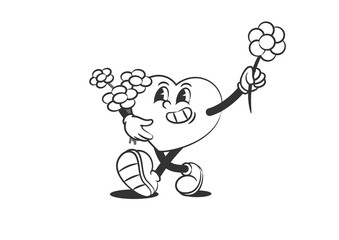 Line art design for kids and adults coloring page.
Heart Character Coloring Pages, Vintage cartoon, mascot