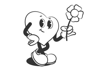 Line art design for kids and adults coloring page.
Heart Character Coloring Pages, Vintage cartoon, mascot