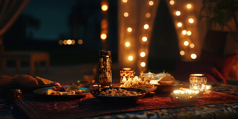 Celebratory Table with Traditional Ramadan Foods