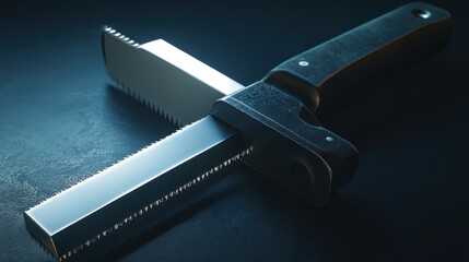 Saw blade, knife, dark background, studio shot, tool