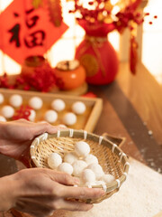 sweet dumping or tangyuan traditional Chinese new year food .(the Chinese characters means New Year's blessing）