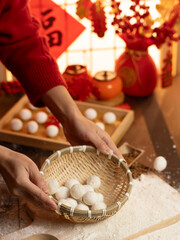sweet dumping or tangyuan traditional Chinese new year food .(the Chinese characters means New Year's blessing）