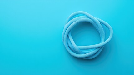 Naklejka premium Blue cord coiled on blue background, minimalist product shot