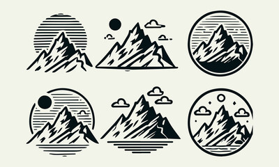 Mountain Icon Set Logo Design, Mountain Range Logo Design, Nature Icon Set Logo, Adventure Logo with Mountains, Hiking Trail Logo