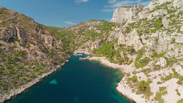Aerial view of Calanque de Morgiou, Mediterranean sea, Marseille, France