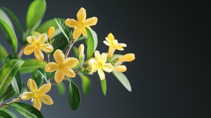 Obraz premium Yellow Jasmine blossoms, studio shot, dark background, floral design