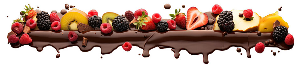 Beautiful Melting Chocolate Border With Fruits Isolated On Transparent Background 